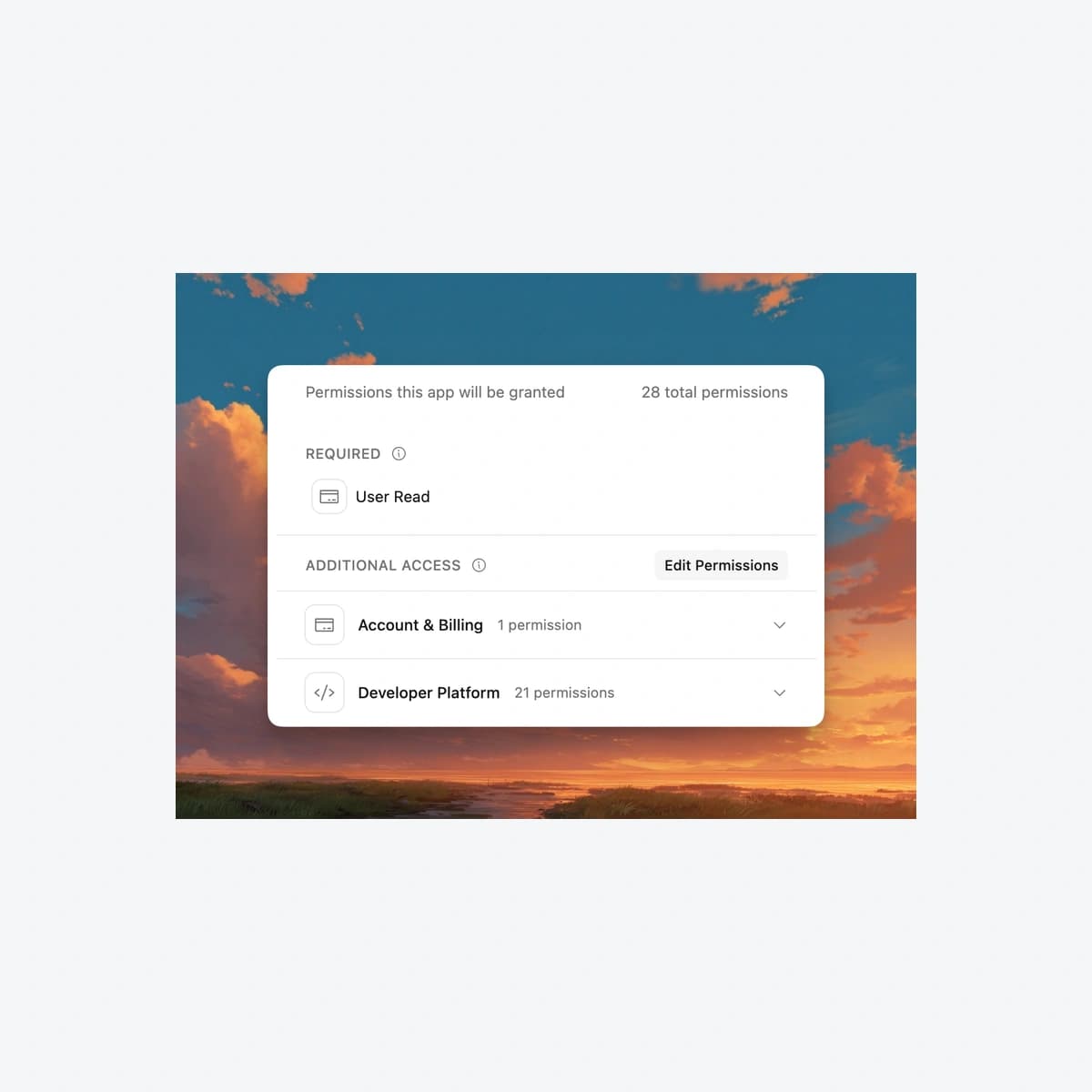 Cloudflare OAuth permission review with User Read, Additional Access and Edit Permissions; the vendor demo shows 28 permissions, not Minimal.