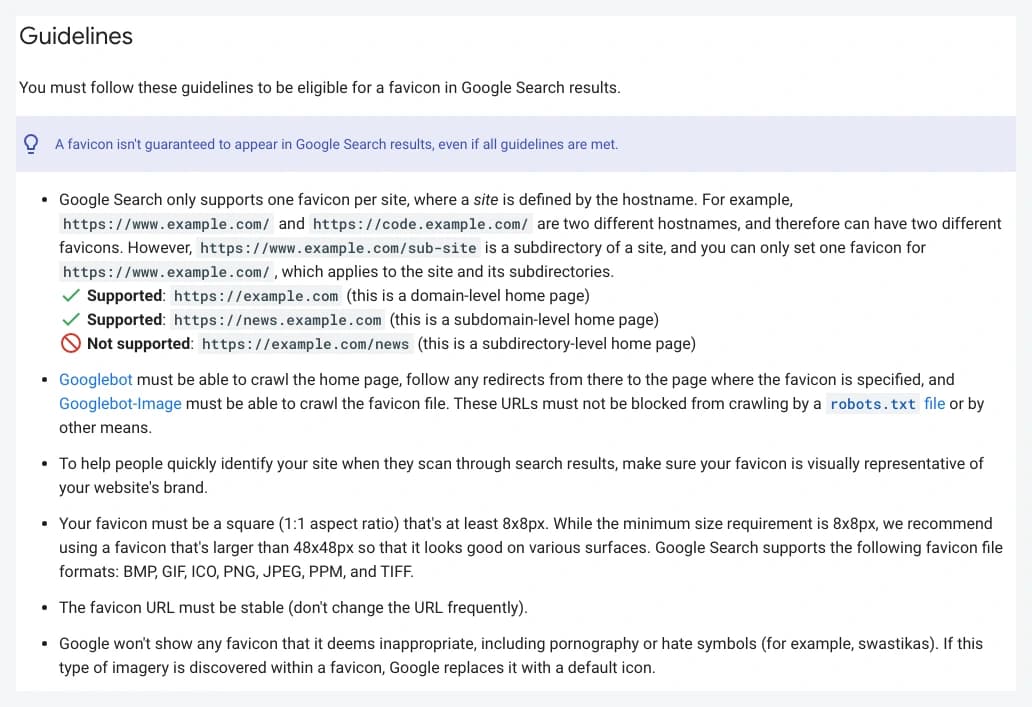Google Search Central Guidelines describing redirect crawling and favicon access