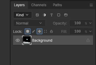 Bảng Layers thật của PhotoCraft 0.15.1 hiển thị lớp Background của ảnh JPEG đã mở