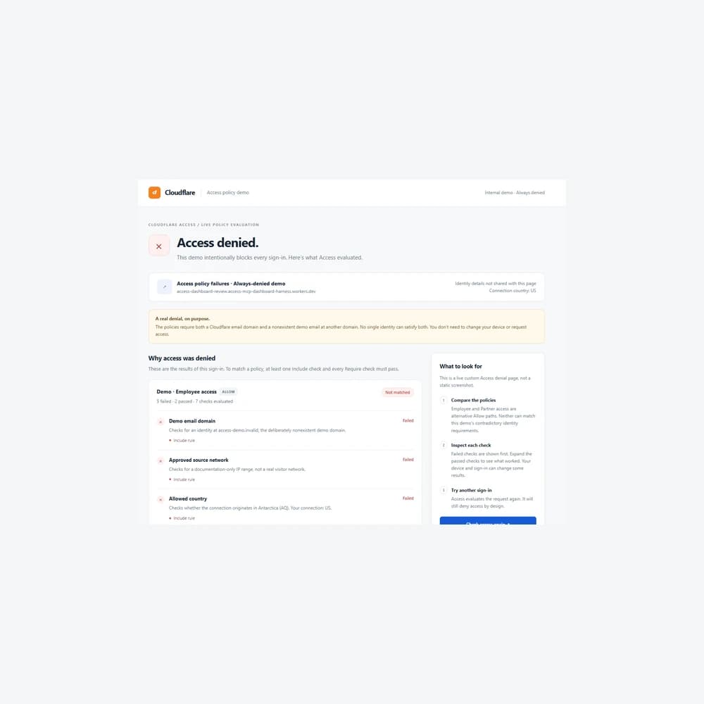 Cloudflare Access custom denial-page demo showing policy evaluation, announced October 27, 2026