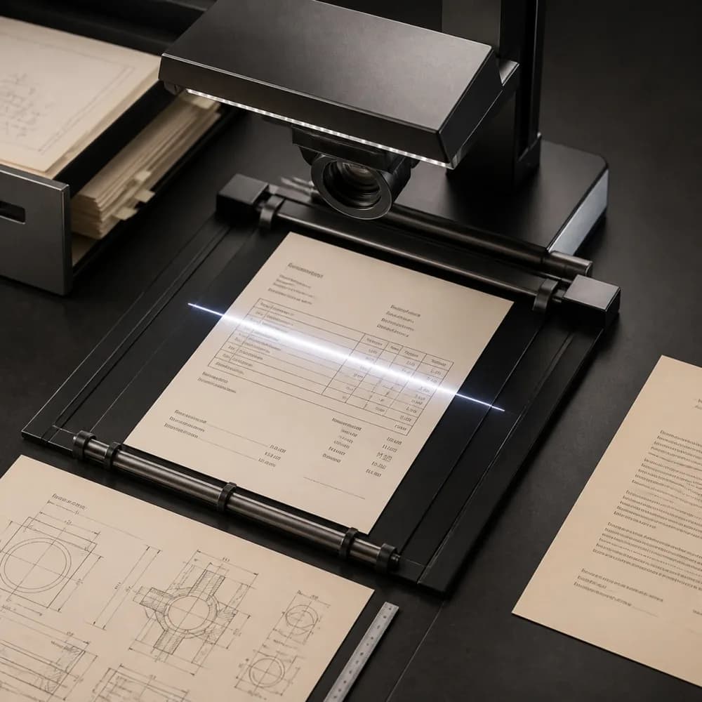 Optical scanner digitising invoices and technical drawings
