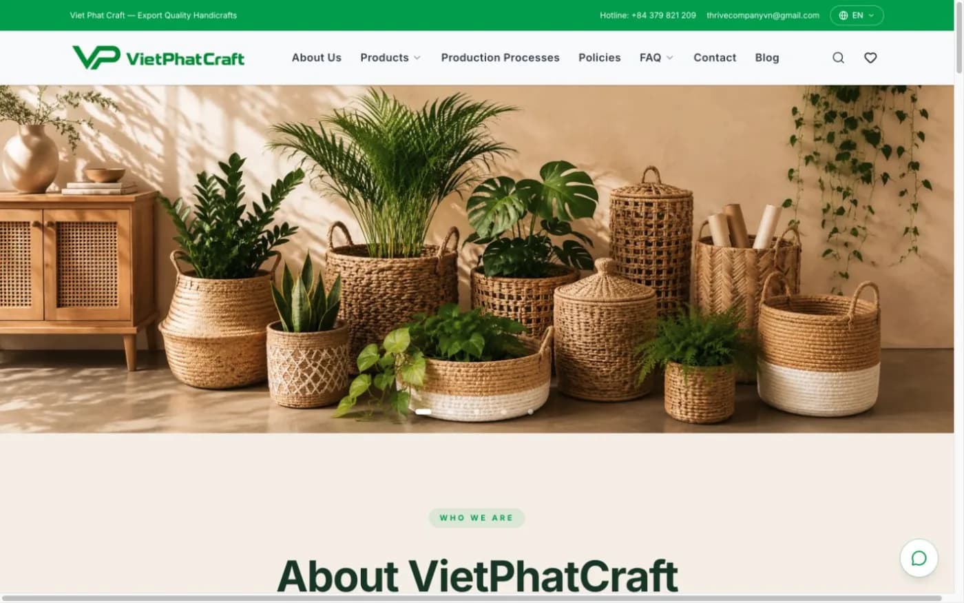 Ecommerce website featuring a collection of woven craft products