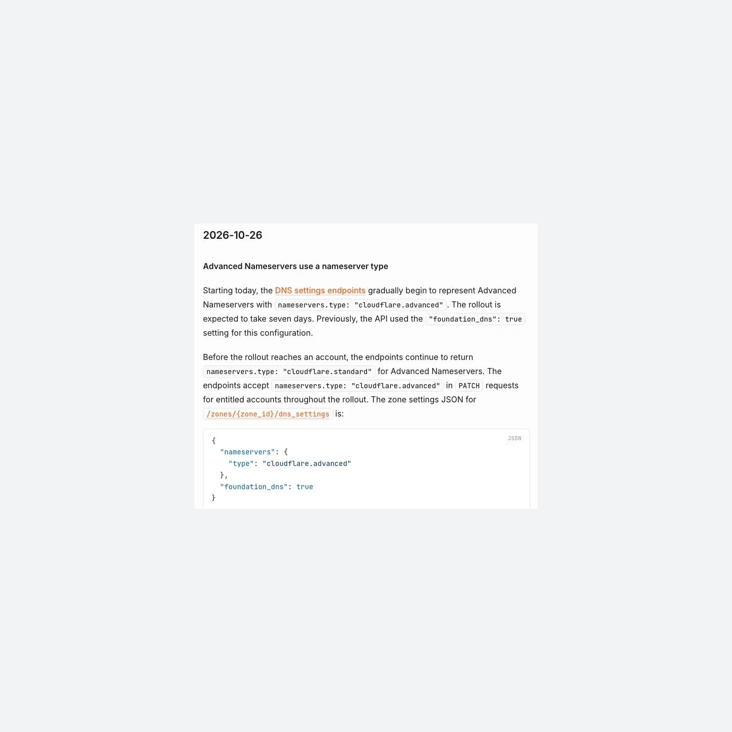 Tài liệu Cloudflare ngày 26/10/2026 về nameservers.type cloudflare.advanced, chụp 27/10